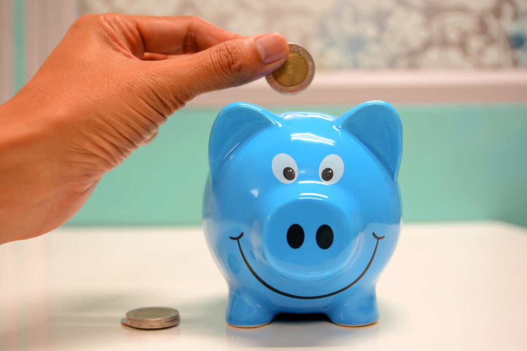 Blue Piggy Bank to save money for debt